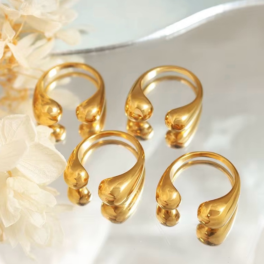 Gold Sculptural Open Ring 
Stainless Steel